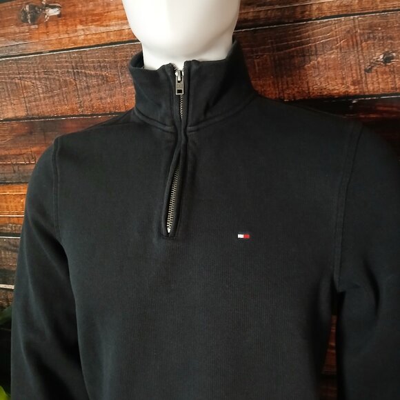 Tommy Hilfiger Sweater Mens S Classic Black Quarter Zip Pullover Cotton - Picture 7 of 9